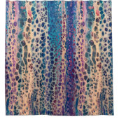 ブルーティール（緑がかった色）薄紫ホワイトアクリル抽象芸術フルードアート シャワーカーテン (正面)