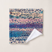 ブルーティール（緑がかった色）薄紫ホワイトアクリル抽象芸術フルードアート バスタオルセット (ウォッシュタオル)