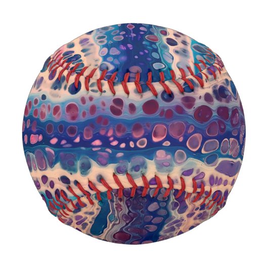 ブルーティール（緑がかった色）薄紫ホワイトアクリル抽象芸術フルードアート 野球ボール (正面)