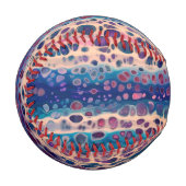 ブルーティール（緑がかった色）薄紫ホワイトアクリル抽象芸術フルードアート 野球ボール (正面左)