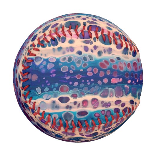 ブルーティール（緑がかった色）薄紫ホワイトアクリル抽象芸術フルードアート 野球ボール (正面左)