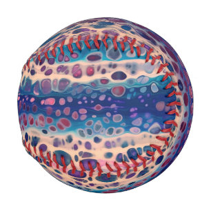 ブルーティール（緑がかった色）薄紫ホワイトアクリル抽象芸術フルードアート 野球ボール