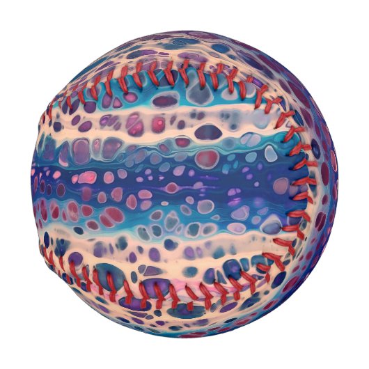 ブルーティール（緑がかった色）薄紫ホワイトアクリル抽象芸術フルードアート 野球ボール (裏面左)