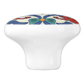ブルーティール（緑がかった色）赤オレンジポルトガルのアズレヨスパターン セラミックノブ (側面)
