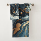 ブルーティール(緑がかった色)金ゴールドアゲテモダングラムエレガントな結婚式 バスタオルセット (インサイチュ)