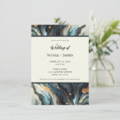 ブルーティール(緑がかった色)金ゴールドアゲテモダングラムエレガントな結婚式 招待状 (スタンド正面)