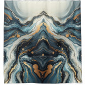 ブルーティール（緑がかった色）金ゴールドアゲーモダントグラムエレガントビーチイ シャワーカーテン (正面)