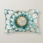 ブルーティール(緑がかった色)金ゴールドフローラ曼荼羅 アクセントクッション (正面)