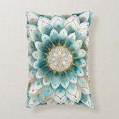 ブルーティール(緑がかった色)金ゴールドフローラ曼荼羅 アクセントクッション (正面(垂直))
