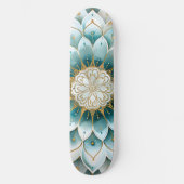 ブルーティール（緑がかった色）金ゴールドフローラ曼荼羅 スケートボード (正面)