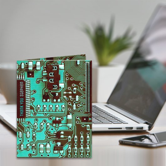 ブルーティール(緑がかった色)PCBボード、電子プリント回路 サンキューカード