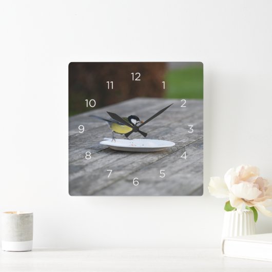 ブルーティ食べ物を与えットバードオンプレート スクエア壁時計 (ホーム)