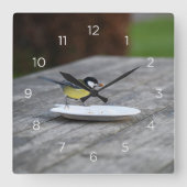 ブルーティ食べ物を与えットバードオンプレート スクエア壁時計 (正面)