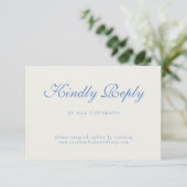 ブルーテキストのクリーム色の結婚式 出欠カード (スタンド正面)