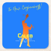 ブルーテクはっきりしたテモダンック卒業 スクエアペーパーコースター (正面)