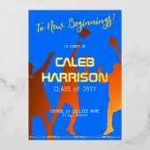 ブルーテクはっきりしたテモダンック卒業 箔招待状 (正面)