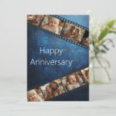 ブルーテクスチャフィルムストリップ写真記念日カード 招待状 (スタンド正面)