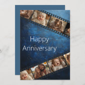 ブルーテクスチャフィルムストリップ写真記念日カード 招待状 (正面/裏面)