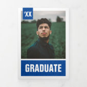 ブルーテクスモダンチャの写真の卒業 三つ折り招待状 (カバー)