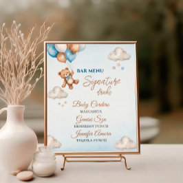 ブルーテディよくはしゃぐバルーンベビーシャワーバーメニュー ポスター