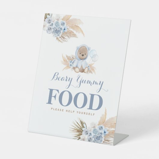 ブルーテディベアおいしい食べ物テーブルサイン 台座サイン (正面)