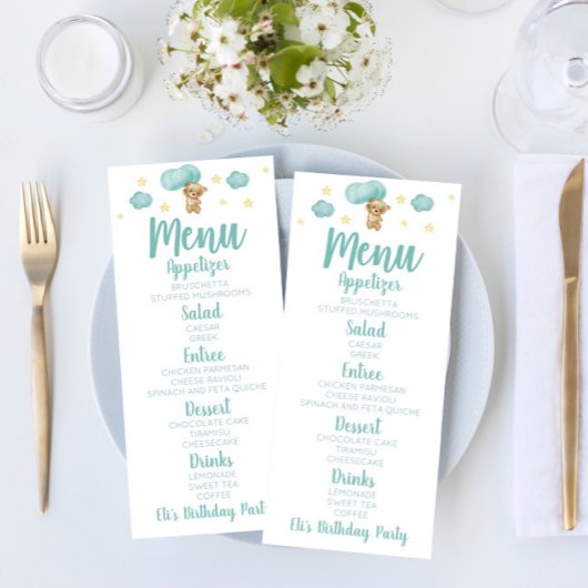 ブルーテディベアとバルーン誕生日パーティーフード メニュー