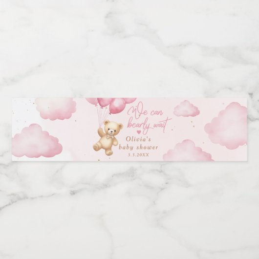 ブルーテディベアの女の子のシャワー私たちは心から待つことができる ペットボトルラベル (シングルラベル)