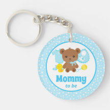 ブルーテディベアの服で赤ちゃんがママに