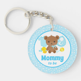ブルーテディベアの服で赤ちゃんがママに キーホルダー