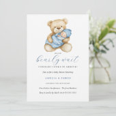 ブルーテディベアの男の子ベビーシャワー招待状 招待状 (スタンド正面)