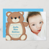 ブルーテディベアの誕生のお知らせ 招待状 (正面/裏面)