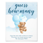 ブルーテディベアの赤ちゃんシャワーのサインの数を推測 フォトプリント (正面)
