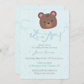 ブルーテディベアの赤ちゃんシャワーの誘い 招待状 (正面/裏面)