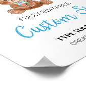 ブルーテディベアカスタムテーブル標識誕生日 ポスター (角)