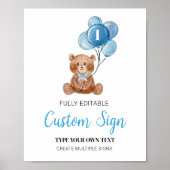 ブルーテディベアカスタムテーブル標識誕生日 ポスター (正面)
