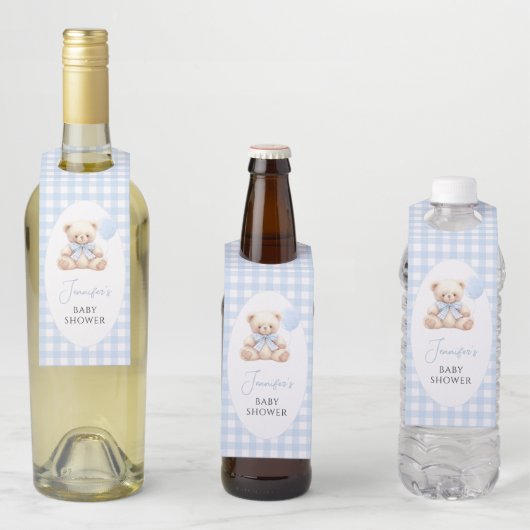 ブルーテディベアジンジャムボウ男の赤ちゃんシャワー ボトルネックタグ (インサイチュ)