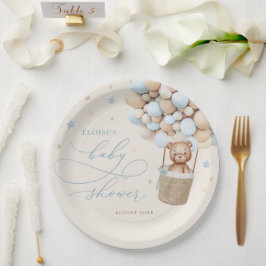 ブルーテディベアバルーンバーリーウェイベビーシャワー ペーパープレート