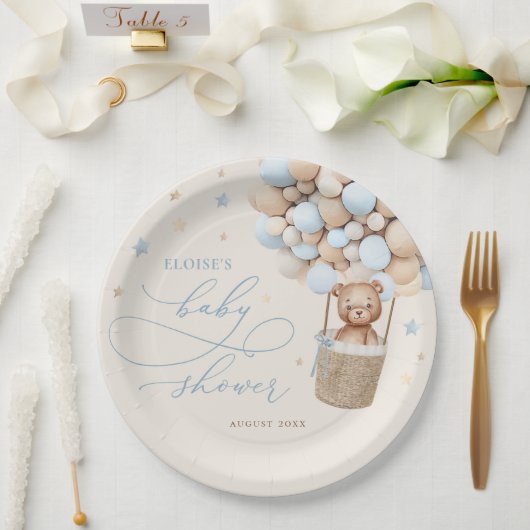 ブルーテディベアバルーンバーリーウェイベビーシャワー ペーパープレート (ウェディング)