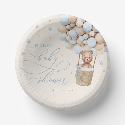 ブルーテディベアバルーンバーリーウェイベビーシャワー ペーパーボウル (正面)