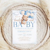 ブルーテディベアバルーンバーリーウェイベビーシャワー 招待状