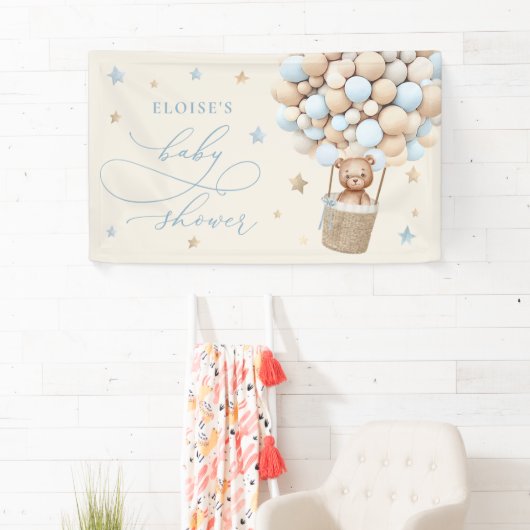 ブルーテディベアバルーンバーリーウェイベビーシャワー 横断幕 (インサイチュ)