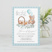 ブルーテディベアバルーンピクニック第1誕生日インヴィタ 招待状 (スタンド正面)