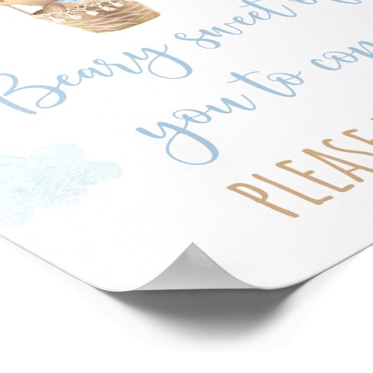 ブルーテディベアバルーンベビーシャワーお気に入りサイン ポスター (角)