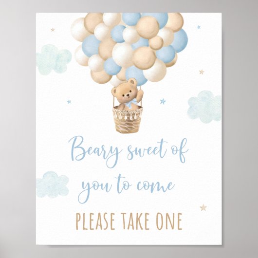 ブルーテディベアバルーンベビーシャワーお気に入りサイン ポスター (正面)
