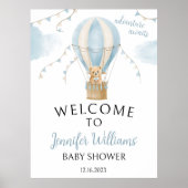 ブルーテディベアバルーンベビーシャワー歓迎サイン ポスター (正面)