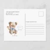 ブルーテディベアバルーン男の赤ちゃんシャワーハガキ 案内ポストカード (裏面)