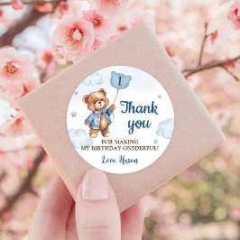 ブルーテディベアバルーン1stバースデーシール ラウンドシール