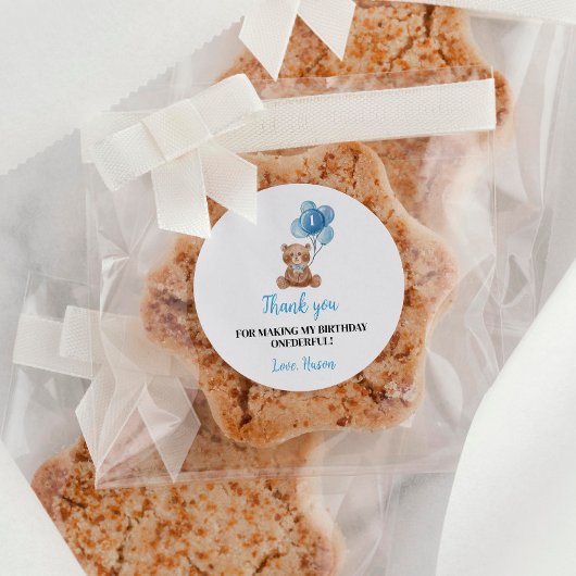 ブルーテディベアバルーン1stバースデーシール ラウンドシール