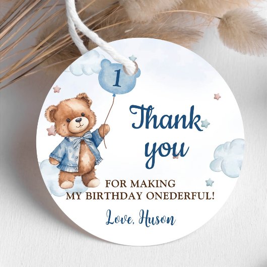 ブルーテディベアバルーン1st誕生日 フェイバータグ