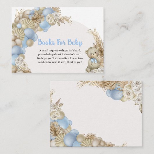 ブルーテディベアパンパスバルーンアーチブックスベビー エンクロージャーカード (正面/裏面)